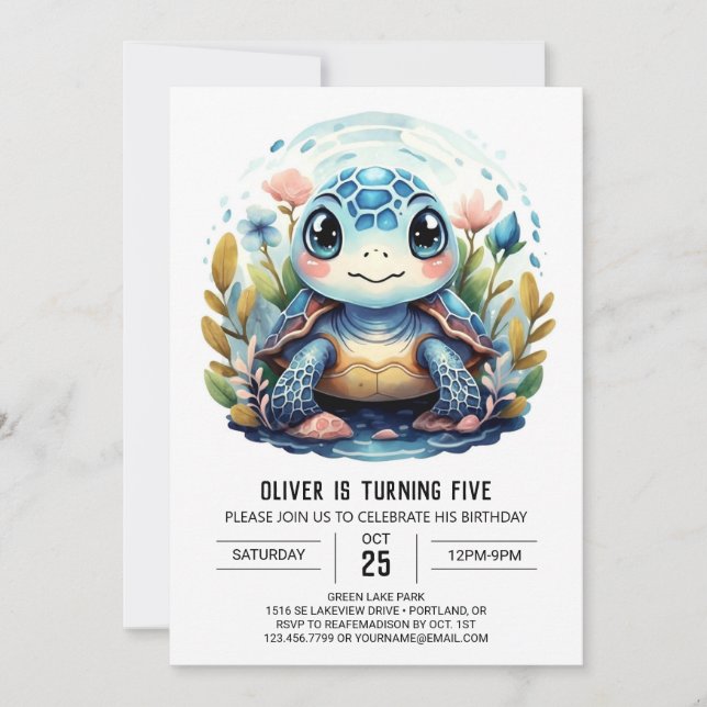 Invitation Chic Under the Sea Blue Turtle Boy (Devant)