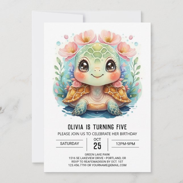 Invitation Chic Under the Sea Turtle Girl Anniversaire (Devant)