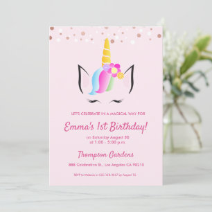 Invitation Chic Unicorn Confetti 1er anniversaire