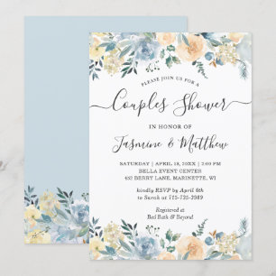 Invitation Chic Vanilla Blue Floral Mariage Couples douche