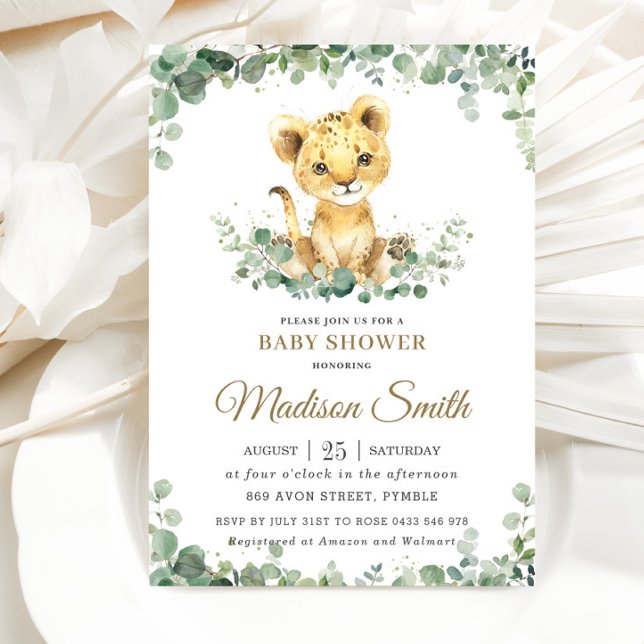 Invitation Chic verdure adorable Lion Cub Baby shower garçon (Créateur téléchargé)