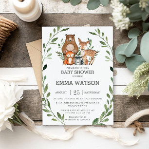 Invitation Chic verdure Bois Animaux Baby shower Forêt