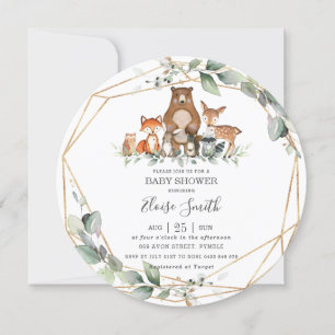 Invitation Chic verdure Bois Animaux Baby shower Neutre