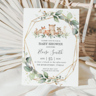 Invitation Chic verdure Bois Animaux Baby shower Neutre