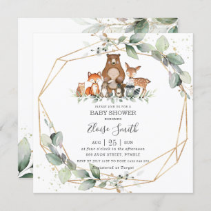 Invitation Chic verdure Bois Animaux Baby shower Neutre