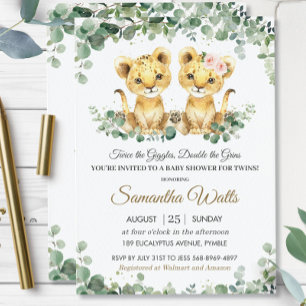 Invitation Chic verdure Lion Cubs Twins Boy Girl Baby shower