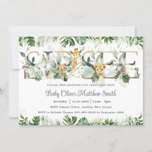 Invitation Chic verdure mignonne Jungle Animaux Baby Sip and 