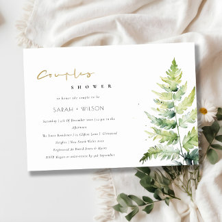 Invitation Chic Vert Aquarelle Fern Foliage Couples Douche