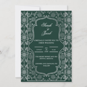 Invitation chic vert émeraude et blanc mariage