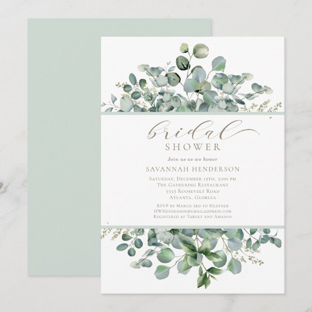 Invitation Chic Vert Sauge Floral Fête de Mariage Editable (Devant / Derrière)