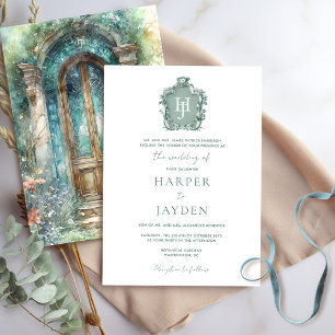 Invitation Chic Vert, Turquoise, Bleu Aquarelle Mariage