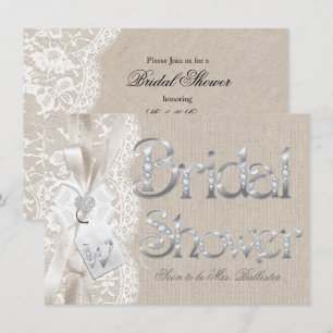 Invitation Chic Vintage Dentelle Argent Burlap Mariage Shower