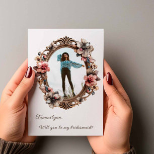 Invitation Chic Vintage Oval Photo Bridesmaid Proposition