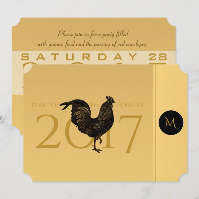 Invitation Chic Vintage Rooster Chinois coutume Année FCI (Devant / Derrière)