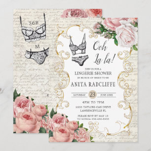 Invitation Chic Vintage Roses Français Lingerie Enterrement d