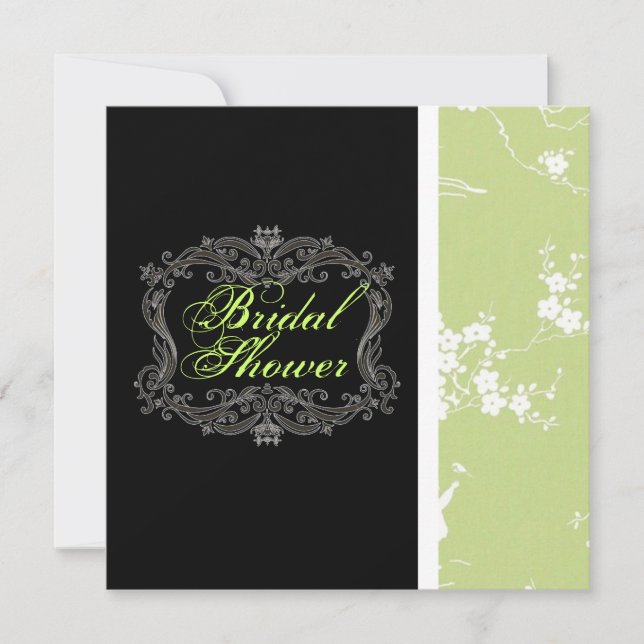 Invitation Chic Vintage Vert Floral Douche nuptial (Devant)
