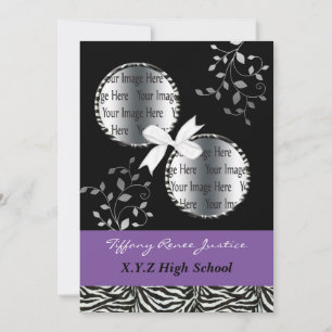 Invitation chic violet double photo Graduation