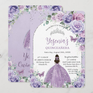 Invitation Chic violet Lilac Floral Quinceañera Arc Argent