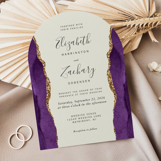 Invitation Chic violet or Agate Arch Mariage ivoire (Créateur téléchargé)