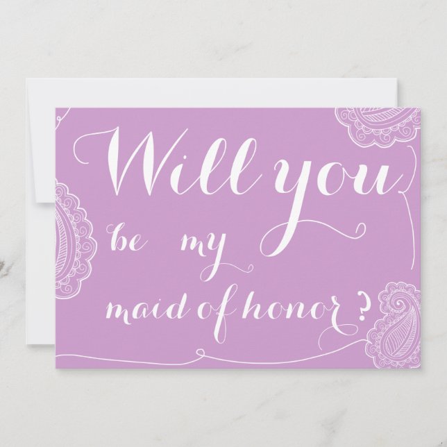Invitation Chic Violet Paisley Serez-Vous Ma Fille D'Honneur (Devant)