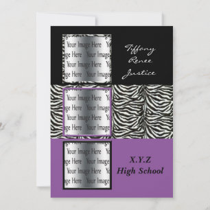 Invitation chic violet triple photo Graduation