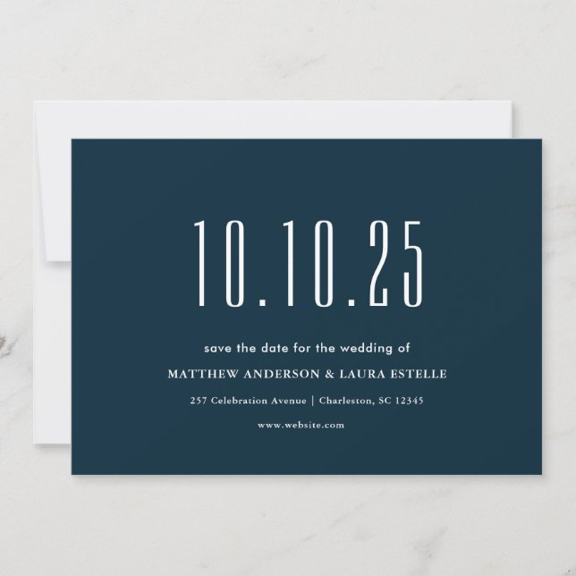 Invitation Chic Votre Mariage Date Marine Bleu Enregistrer La (Devant)