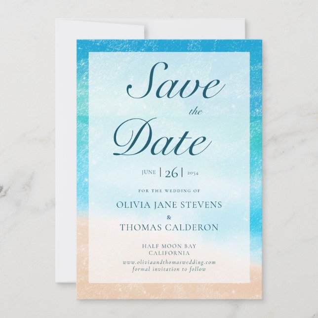 Invitation Chic Watercolor Beach Photo Wedding Enregistrer la (Devant)