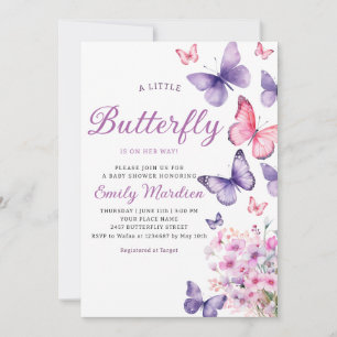 Invitation Chic Watercolor Floral Butterfly Girl Baby shower