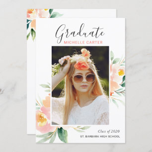 Invitation Chic Watercolor Floral Photo Graduation Party
