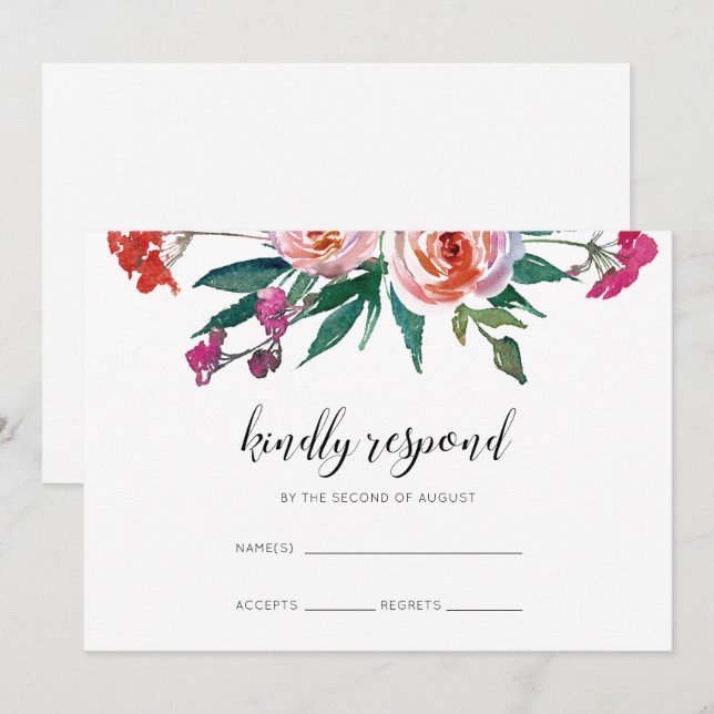 Invitation Chic Watercolor Floral Wedding RSVP (Devant / Derrière)