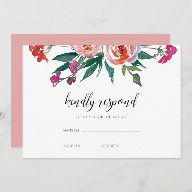 Invitation Chic Watercolor Floral Wedding RSVP (Devant / Derrière)