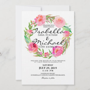 Invitation Chic Watercolor Floral Wreath Wedding Invite7