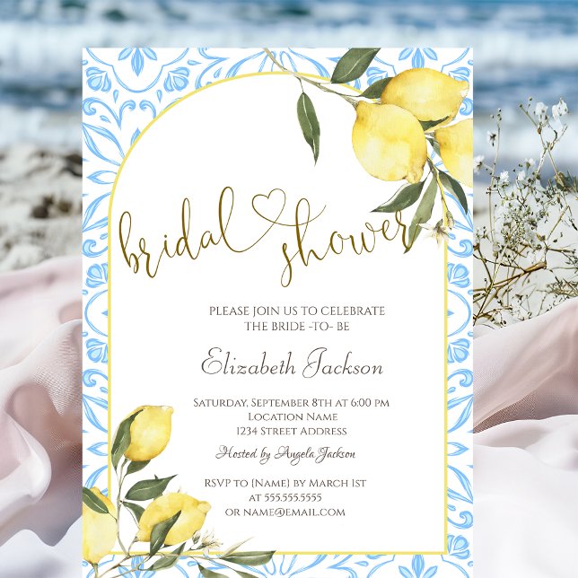 Invitation Chic Watercolor Lemons Bridal Shower  (Créateur téléchargé)