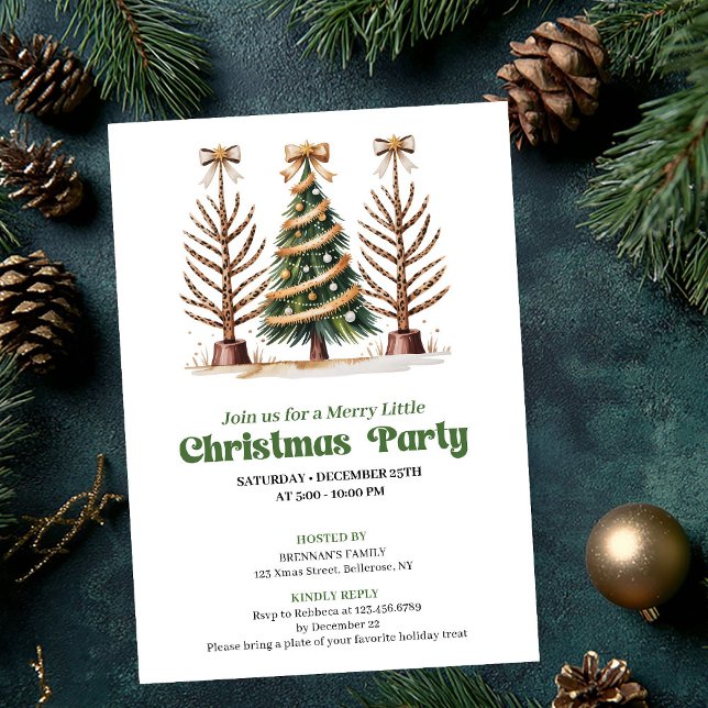 Invitation Chic watercolor leopard Christmas tree party  (Chic watercolor leopard Christmas tree party invite)