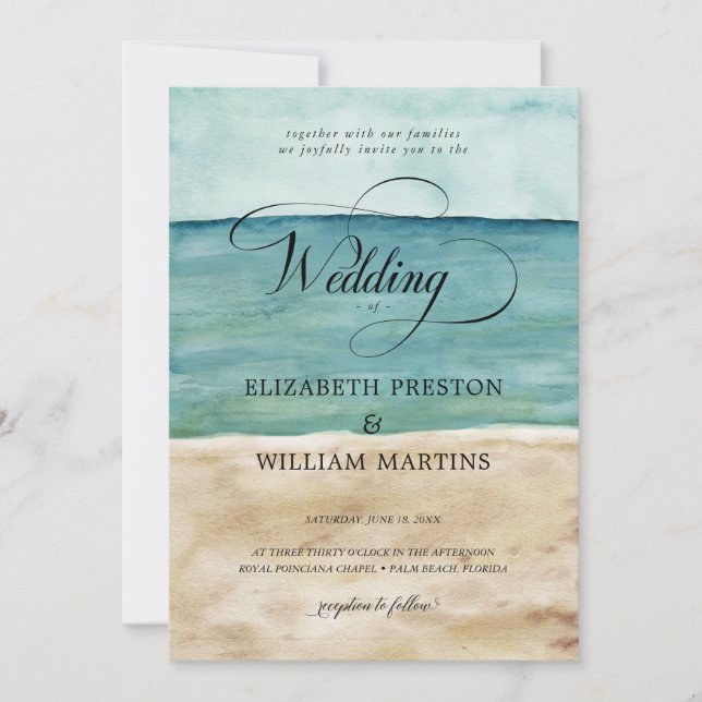 Invitation Chic Watercolor Ocean Beach Sand Mariage nautique (Devant)