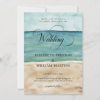 Chic Watercolor Ocean Beach Sand Mariage nautique
