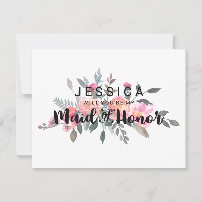 Invitation Chic Watercolor Peony Serez-vous ma femme d'honneu (Devant)