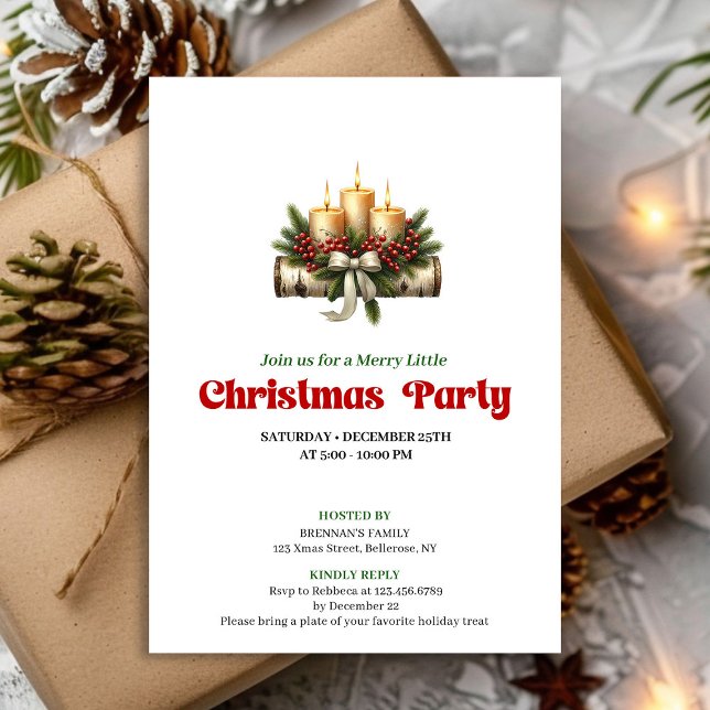 Invitation Chic Watercolor Pine Wreath Berry Christmas Invite (Chic Watercolor Pine Wreath Berry Christmas Invite)
