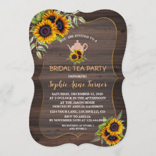 Invitation Chic Watercolor Sunflowers Wood Bridal Tea Party