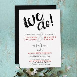 Invitation Chic We Do Black White Red Modern Script Mariage