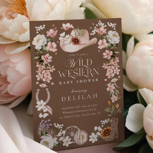 Invitation Chic Western Aquarelle Floral Baby shower Cowboy