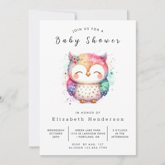 Invitation Chic Whimsical Owl Baby shower (Devant)