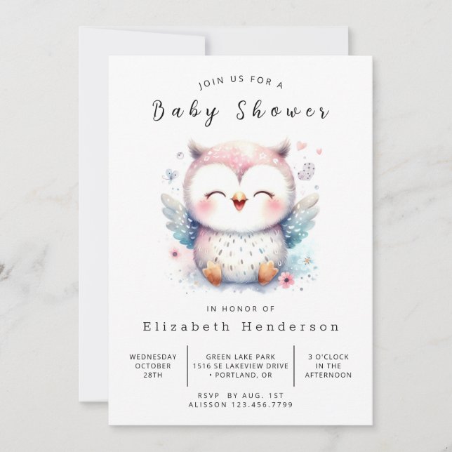 Invitation Chic Whimsical Owl Baby shower (Devant)