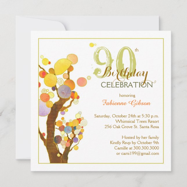 Invitation Chic Whimsical Trees 90e fête d'anniversaire (Devant)