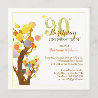 Invitation Chic Whimsical Trees 90e fête d'anniversaire