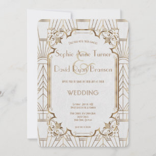 Invitation Chic White Gold Great Art Déco Mariage