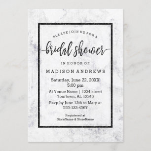 Invitation Chic White & Gris Marbre Bridal