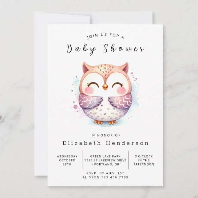 Invitation Chic Wild Owl Baby shower (Devant)