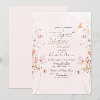 Invitation Chic Wildflowers Pink Watercolor Sweet 16