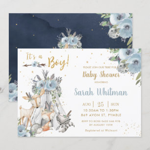Invitation Chic Woodland Animals Tribal Boho Boy Baby shower